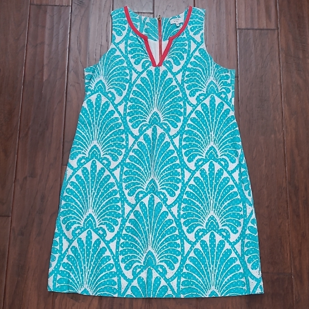Crown & Ivy Turquoise & White Sleeveless Eyelet Design Dress with Pink Trim (8)
